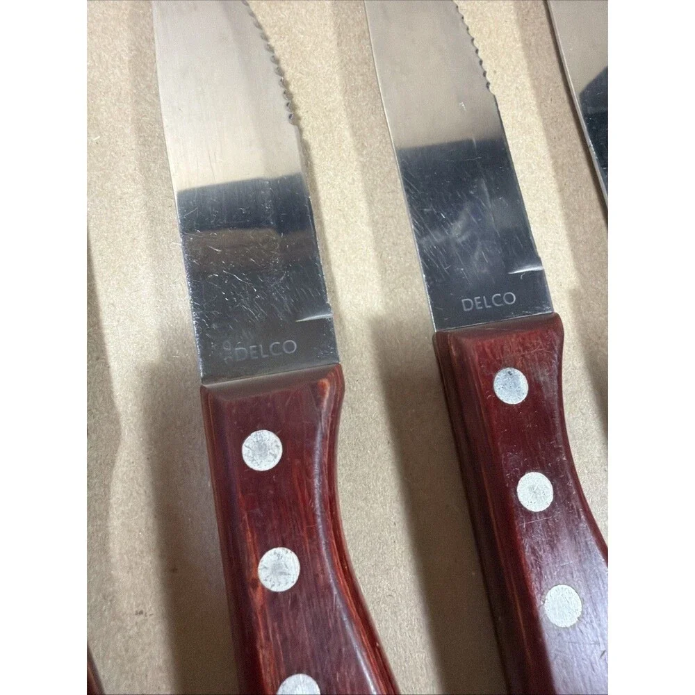 Delco Steak Knives Wooden Handle Serrated Knife - Set of 4 - 9.75